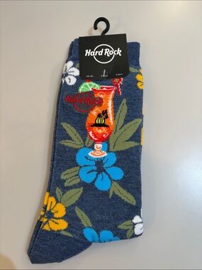 Hard Rock Cafe Navy Floral Cocktail Crew Socks
